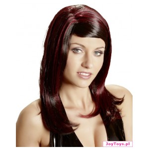 Czarna peruka z czerwonymi refleksami